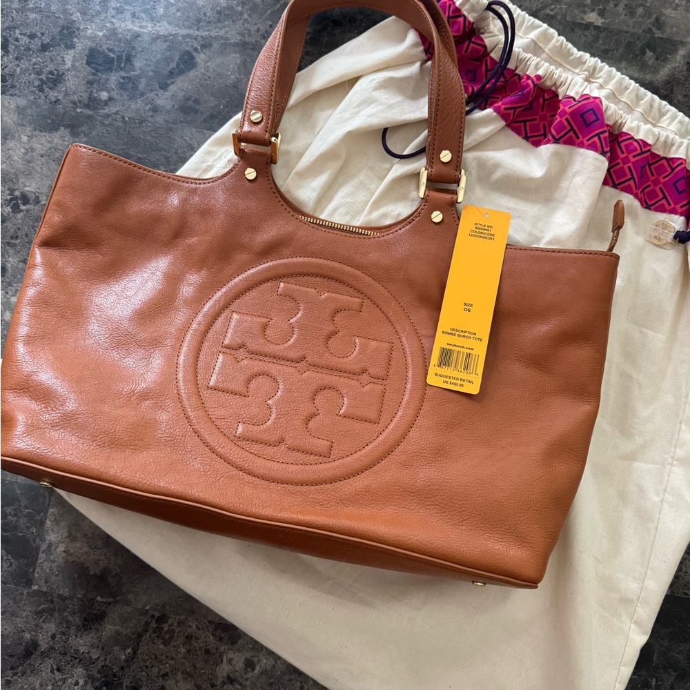 Tory Burch Bombe Brown Leather Tote Structured Elegance